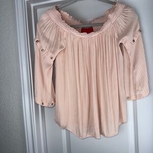 Jennifer Lopez Off Shoulder Blouse Womens 3/4 Sleeve Pink Top Casual